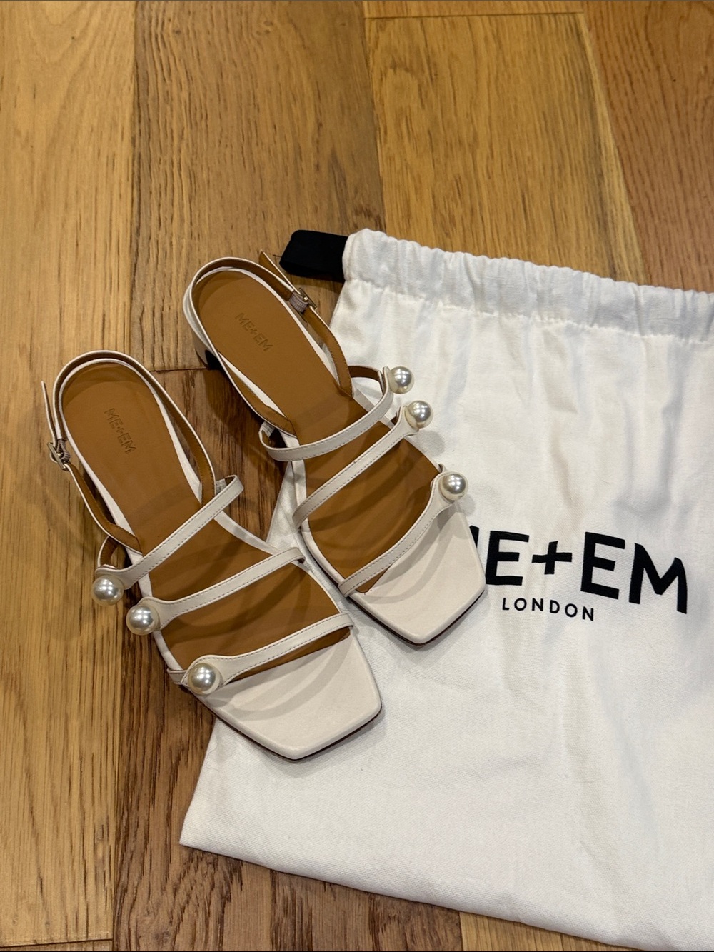 *ME+EM Pearl Detail Nappa Kitten Heel Sandals EU 39 and Original Dustbag